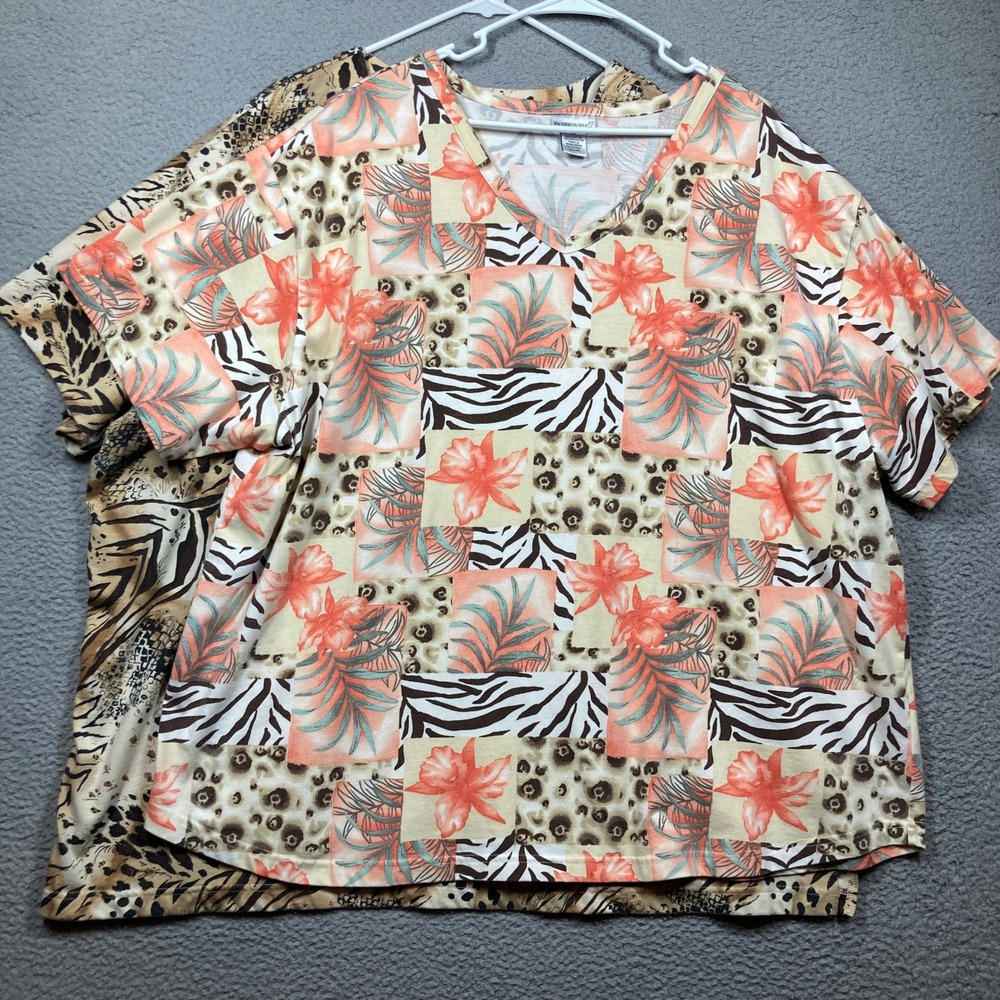 Fashion Bug V-Neck T-Shirt Women 4X Multicolor Animal Floral Tropical‎ 2 Pack
